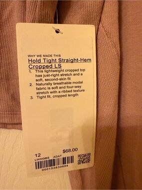lululemon athletica Hold Tight Straight-Hem Cropped LS in dusty mauve
